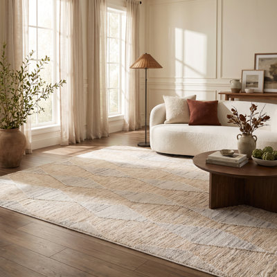 Tapis d'intérieur moderne à motif de branches Jordany, beige crème.