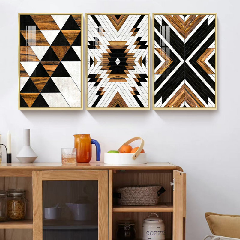 Ensemble de 3 impressions sur toile encadrées, L 24,6 po x H 48,5 po, Encadrement doré