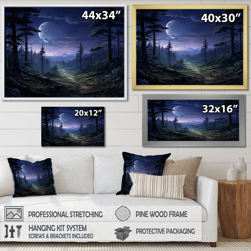 Pine Tree Moonlit Serenade II - Tree Pine Wall Decor, H 24 po x l 32 po x P 1 po, Cadre simple blanc