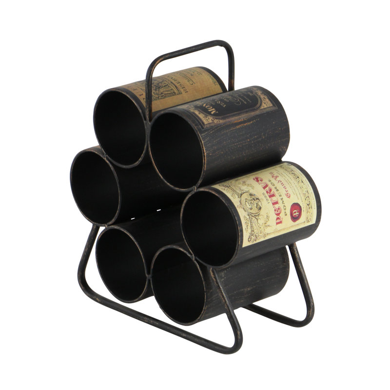 Black Industrial Metal 6-Bottle Tabletop Wine Rack