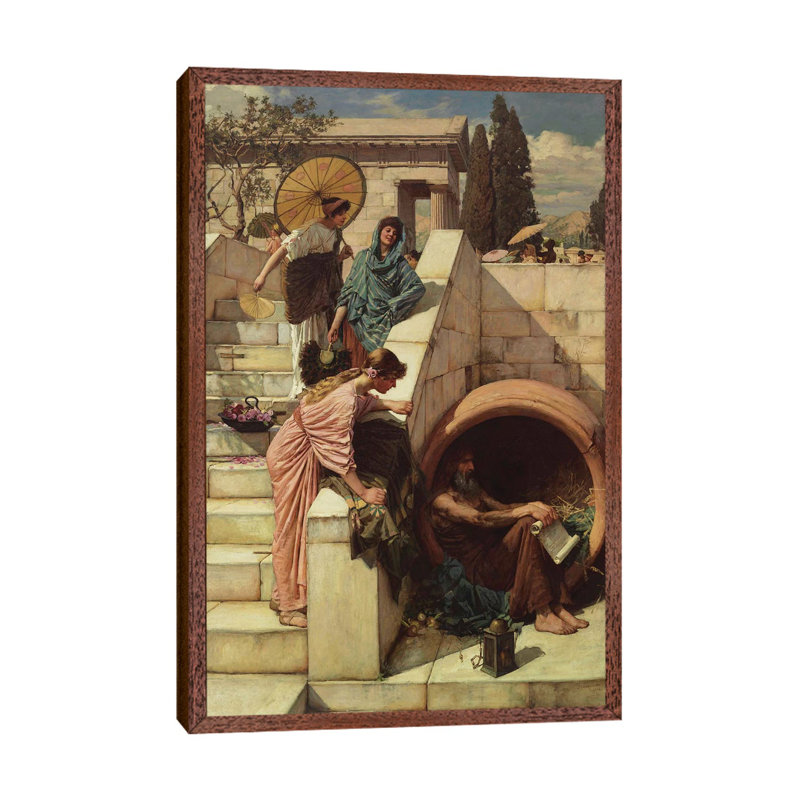 Diogenes 1882 by John William Waterhouse - Painting on Canvas, 101.6cm H x 66.04cm W x 3.81cm D, Classic Brown Wood Framed
