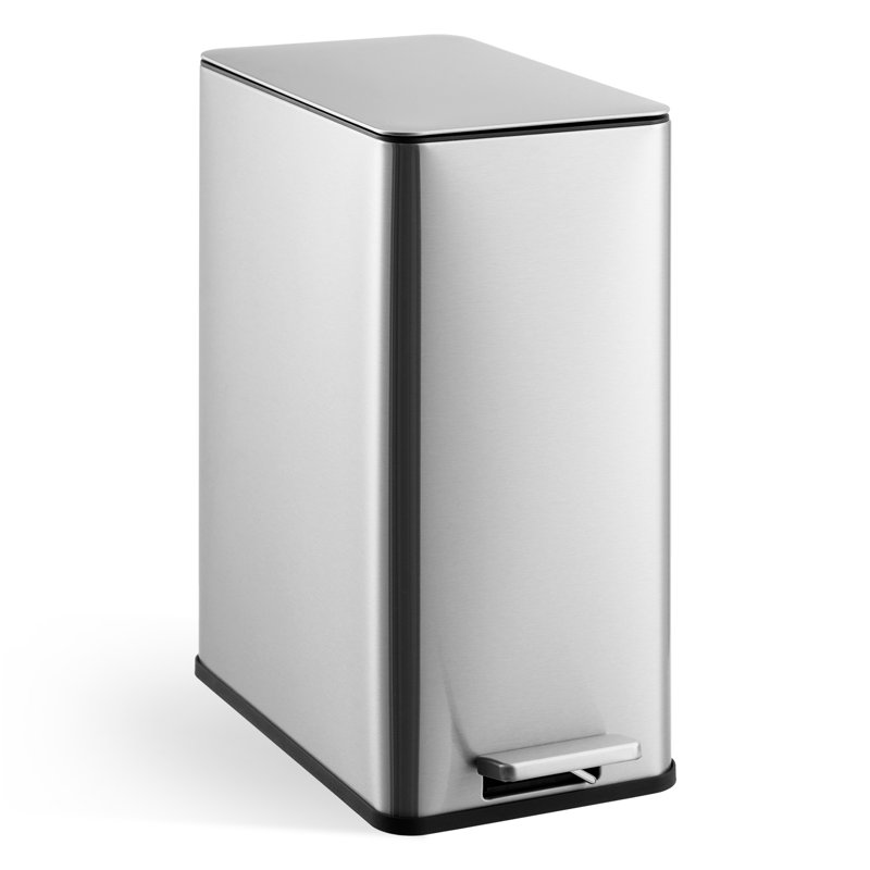 15 L Kitchen Step Trash Can, 4 Gallon Narrow Stainless Steel Waste Bin with Soft-Close Lid, Rectangle Rubbish Bin with Removable Inner Bucket