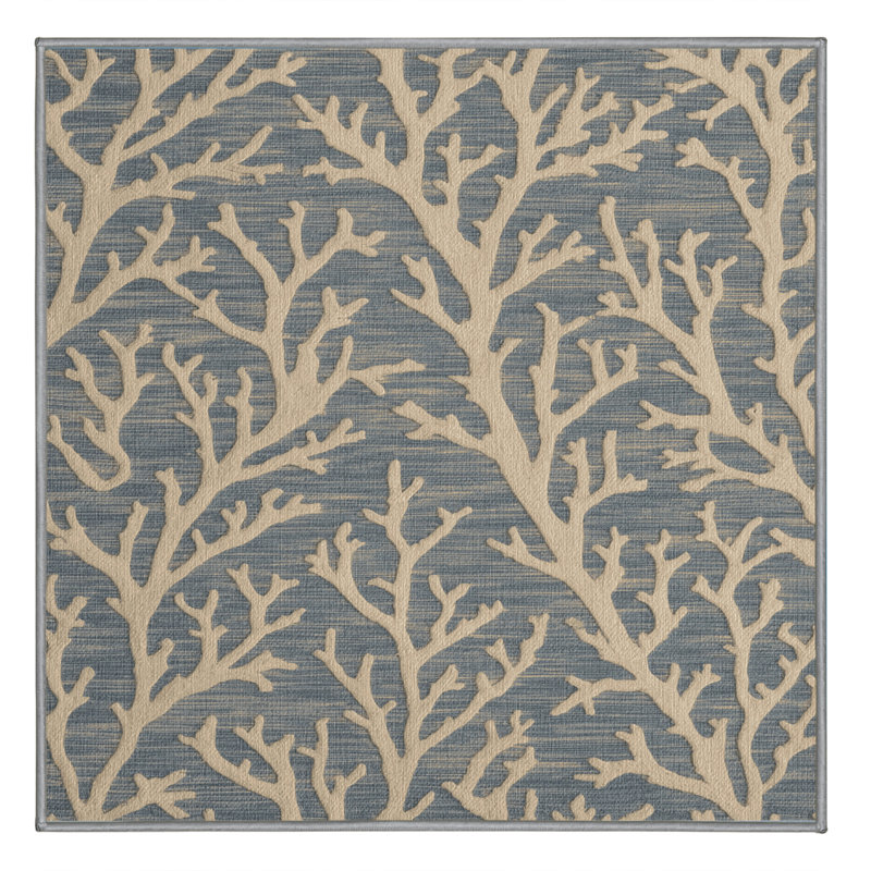 Washable Coral patterns Nautical Area Rug, Square 4'