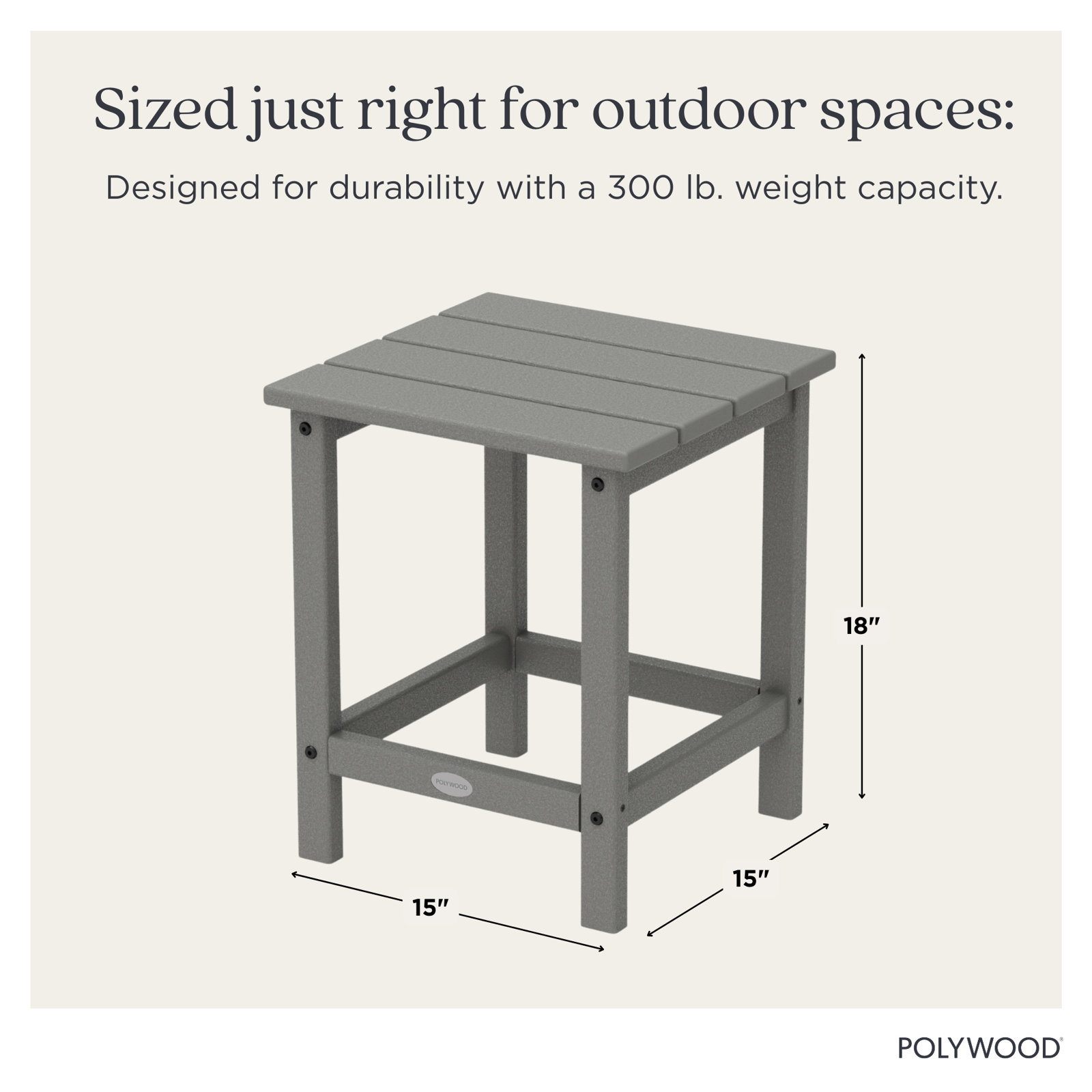 POLYWOOD Long Island 18" Side Table, Slate Gray