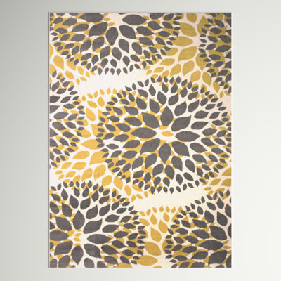 Floral Yellow/Dark Gray/Ivory Area Rug
