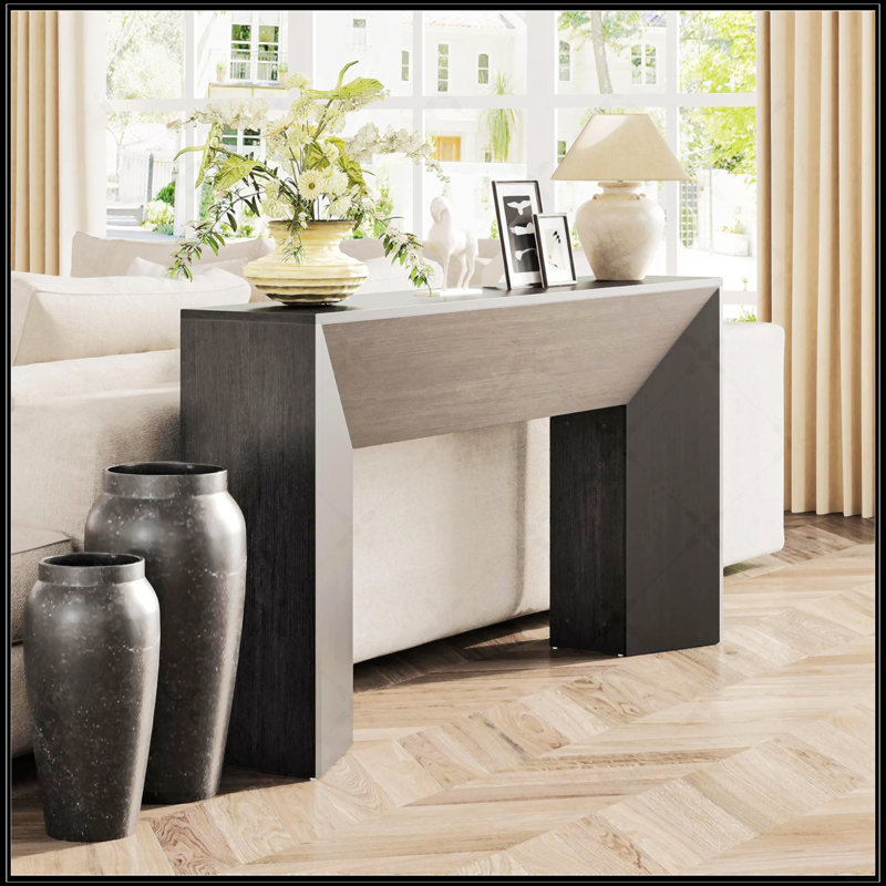 Console très longue de 63 pouces de style campagne moderne, table d'entrée en bois noir pour le couloir et le salon, assemblage facile