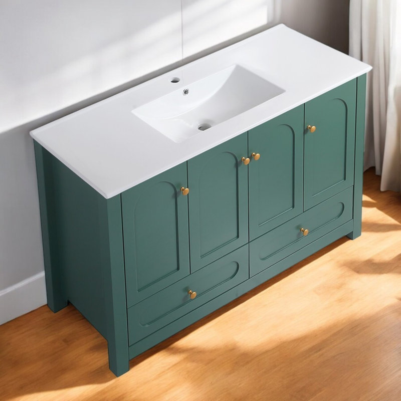 Ensemble de meuble-lavabo simple autoportant 48 po avec comptoir en céramique 48 po, assemblage requis, Vert