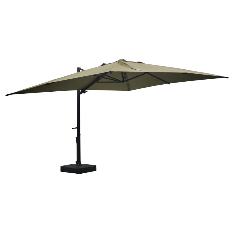 Parasol de patio en porte-à-faux rotatif 10 pi x 13 pi 360 ° avec base, Taupe