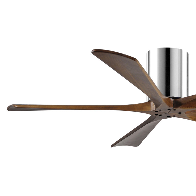 60" Irene 5-Blade Hugger Ceiling Fan with Wall Remote, Polished Chrome, Walnut Tone, 52"