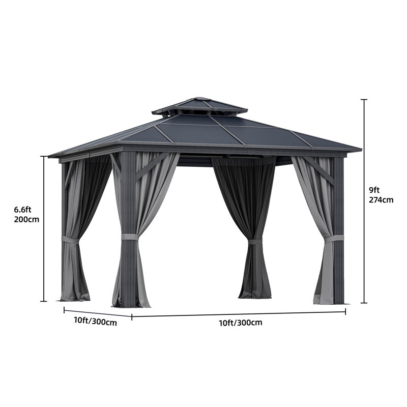 Pavillon de jardin à double toit avec cadre en aluminium, H 8,7 pi x l 10 pi x P 10 pi