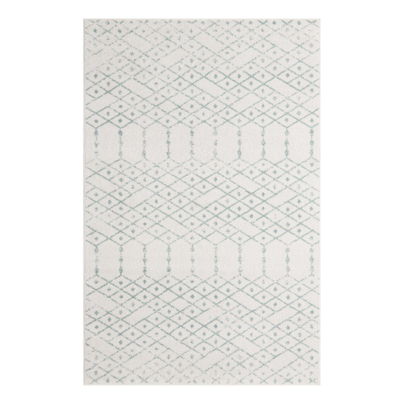 Tapis ivoire à motif géométrique ivoire d'Igon, Rectangle 5 pi 3 po x 8 pi