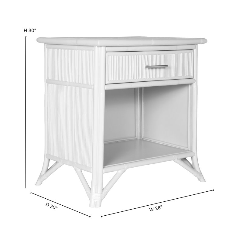 1 - Drawer Rattan Nightstand, Light Gray