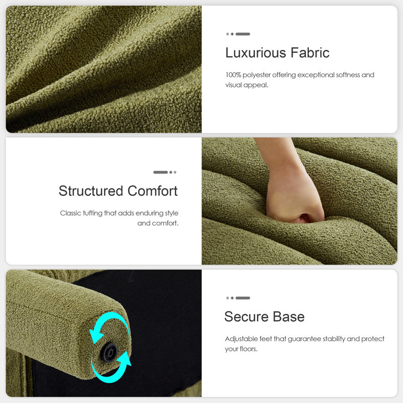 Banc rembourré sans dossier Oyan, Boucle verte, H 17 po x l 63 po x P 17,3 po