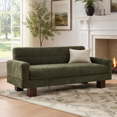 Modern Boucle Loveseat with Biscuit Tufted Back and Square Arms