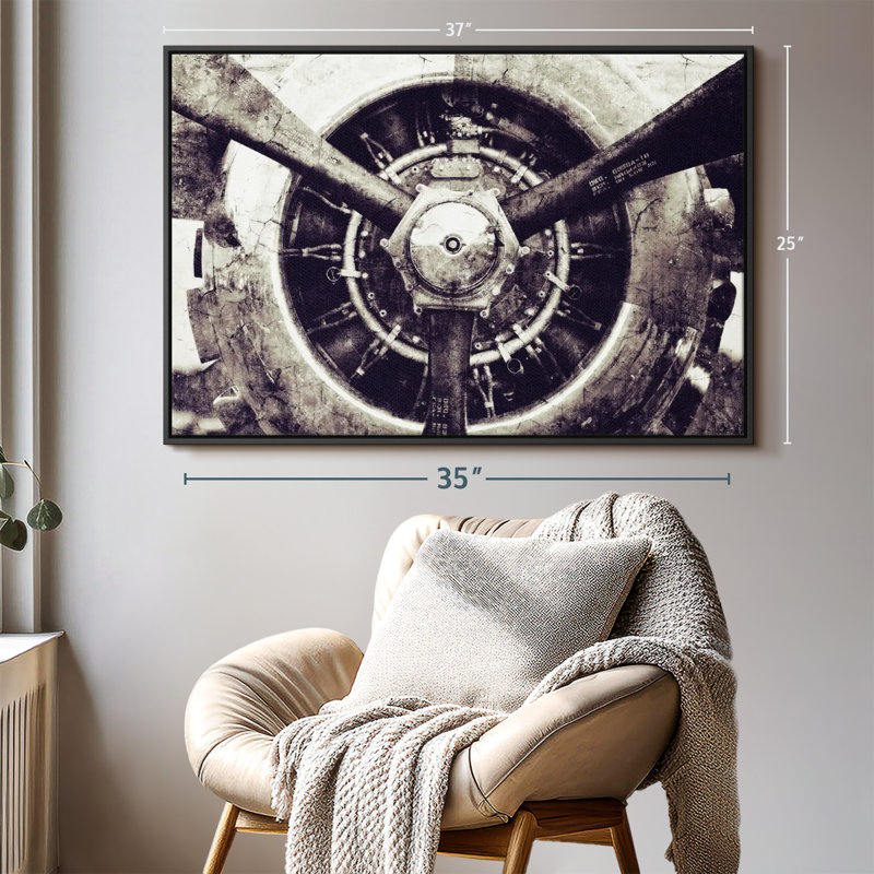 Impression sur toile rétro d'hélice d'avion, H 25 po x l 37 po