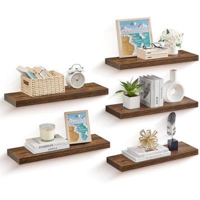 Ensemble de tablettes flottantes, brun rustique, présentoirs muraux pour cadres, décoration murale, salon, cuisine, panneau de fibres à densité moyenne durable avec support en acier