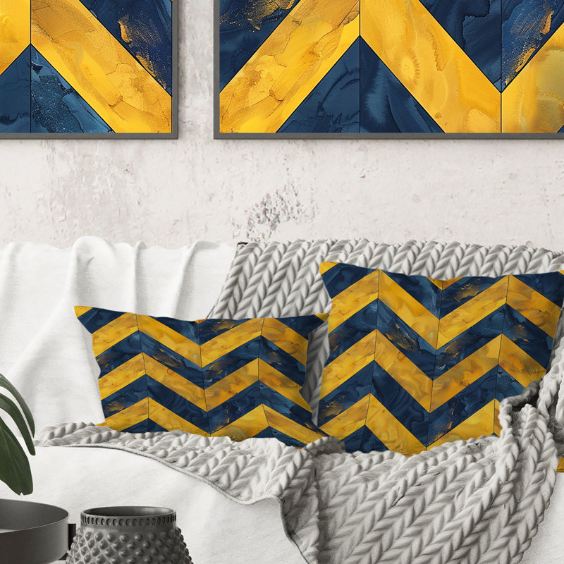 Imprimé à chevrons bleu et bleu I - Coussin décoratif moderne, H 16 po x l 16 po