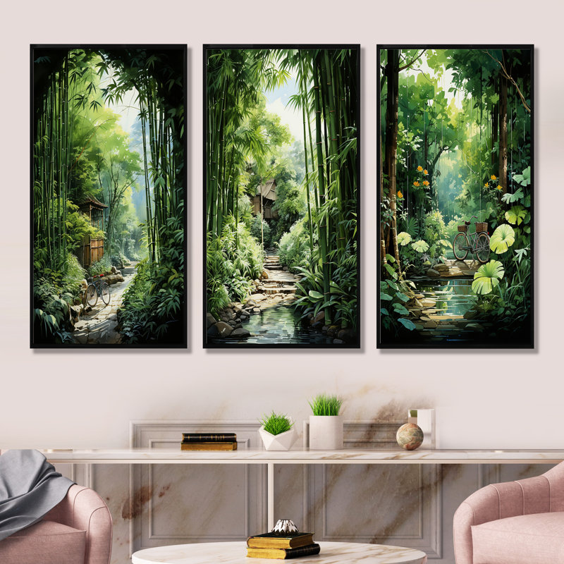Jade Journey Green Forest, Cadre flottant noir, H 28 po x l 36 po
