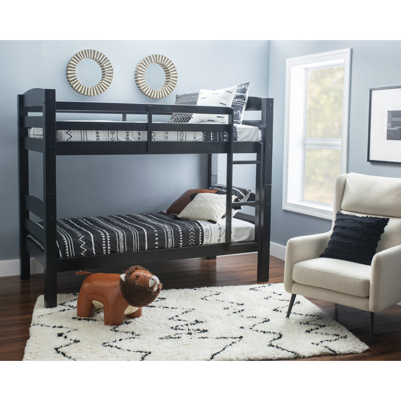 Malave Wood Convertible Twin Over Twin Bunk Bed , Black