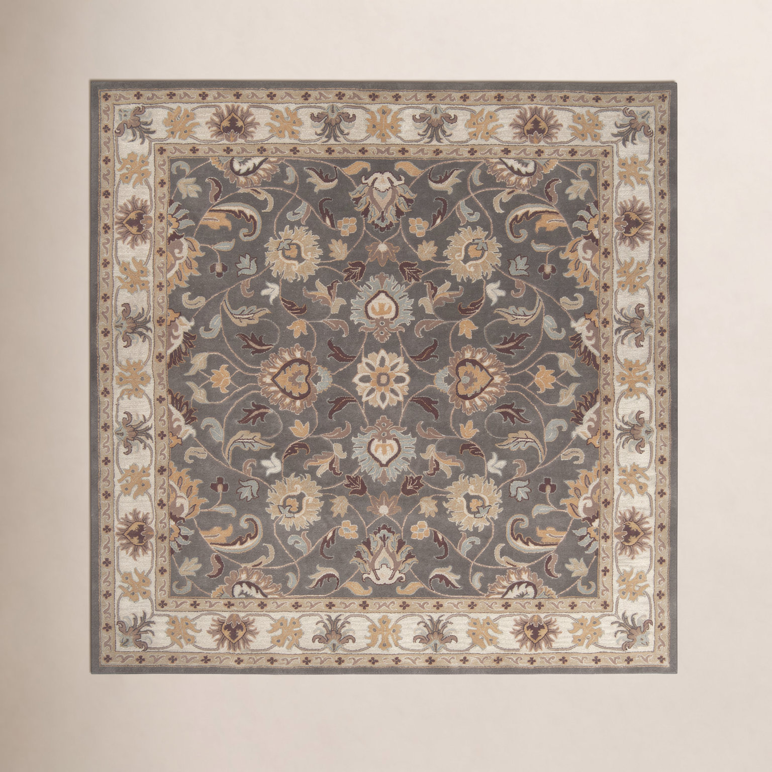 Arden Charcoal Beige Yellow Hand-Tufted Wool Rug, Square 6'