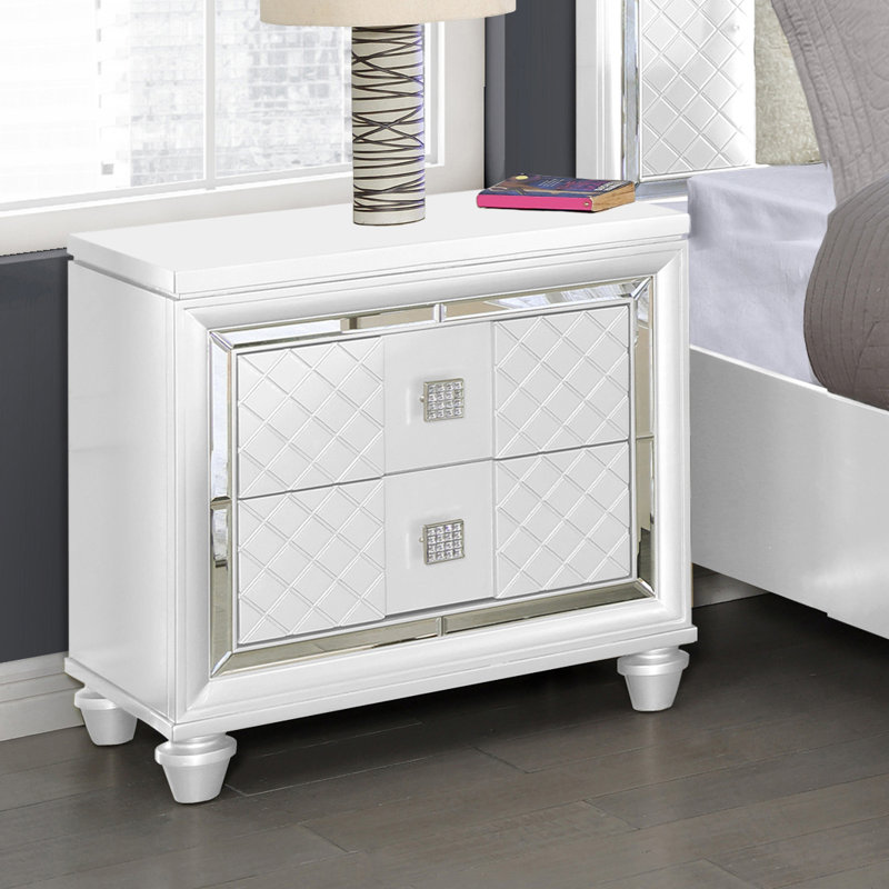 Table de chevet 2 tiroirs Mian, Blanc