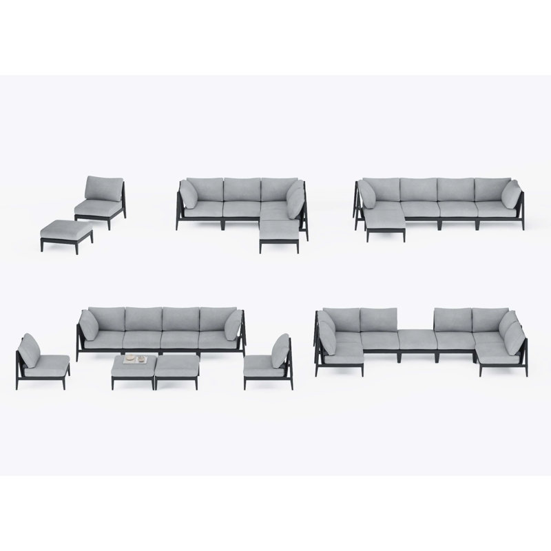 Charcoal Aluminum Outdoor Ottoman; Palisades Cream, Black, Pacific Fog Gray