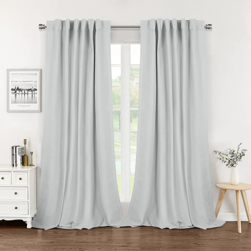 Thicken Blackout Curtains Faux Linen Pattern Window Drapes Thermal Isolate Functional Heading Curtains, 52" W x 84" L