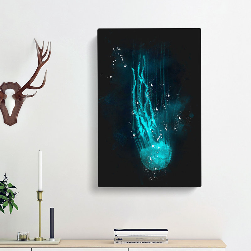 Neon Blue Jellyfish Abstract - Wrapped Canvas, 91cm H x 60cm W x 3cm D
