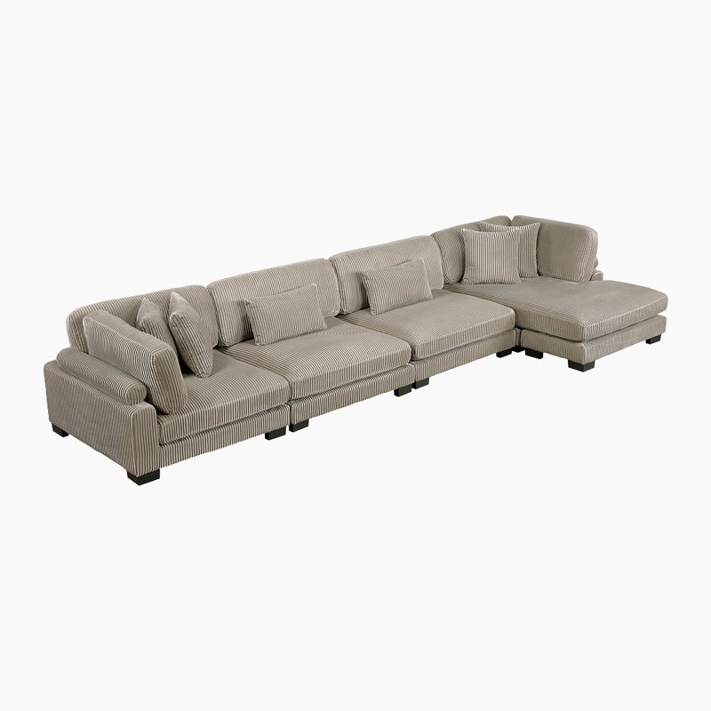 Canapé modulaire moderne 180 po avec tissu en microfibre Hulett, Microfibres brunes, 4, H 34,5 po x l 180 po x P 70 po
