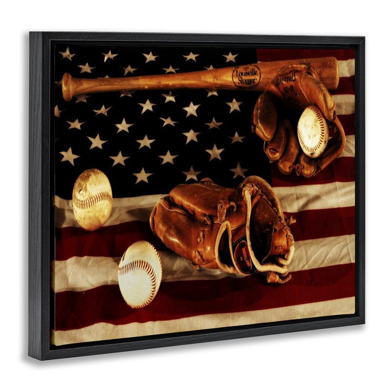 «Vintage American Flag Baseball Sports», art mural sur toile par Daniel Sproul, H 31 po x l 25 po