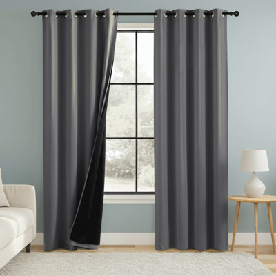 Two-Piece Set, 100% Blackout Double-Lined Curtains With Metal Rings, Heat-Insulating And Energy-Saving, Suitable For Both Bedrooms And Living Rooms, Gray.