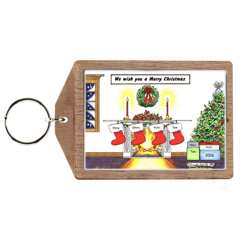 Chaussette de Noël personnalisée - 4 porte-clés en bois, Yes