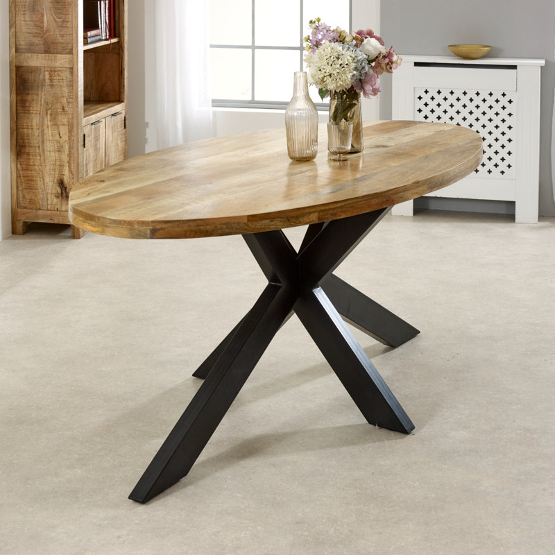 Lamantia Oval Solid Wood Top Metal Base Dining Table