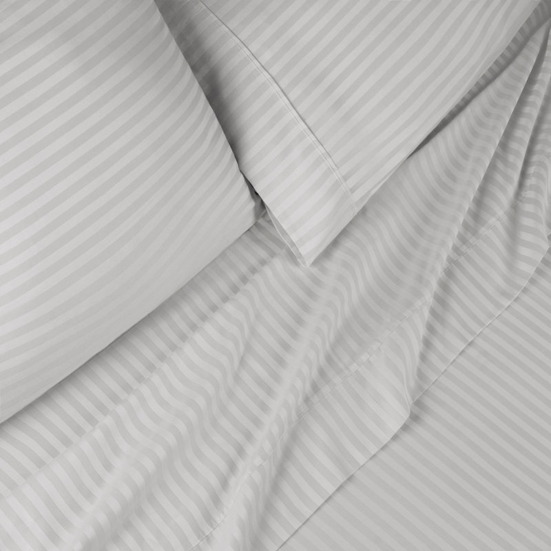 Kinvara 400 Thread Count Certified Egyptian Cotton Blend Stripe Sheet Set, Twin, Platinum