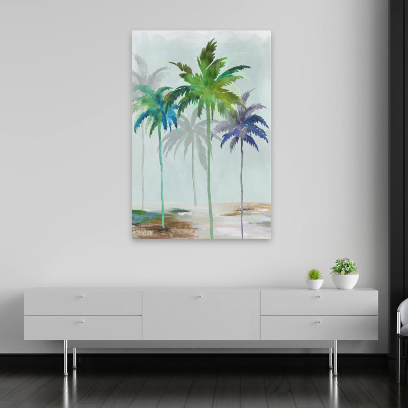 Santa Cruz, palmier, plage naturelle, coquillages côtiers et corail, aquarelle, art tropical, H 60 po x l 40 po
