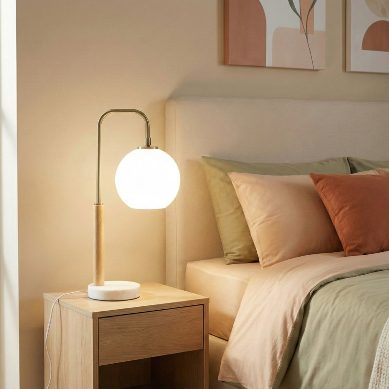 Modern Bedside Table Lamp with Marble Base