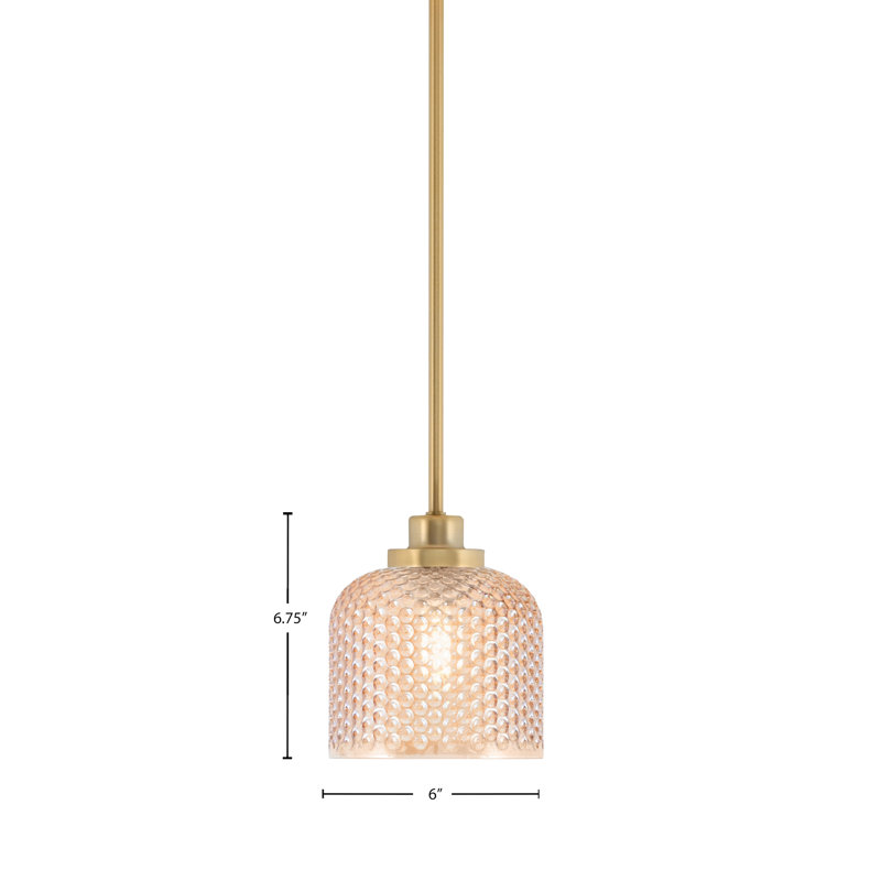 Mini-luminaire suspendu Waynesfield en laiton vieilli avec verre texturé ambre de 6 po