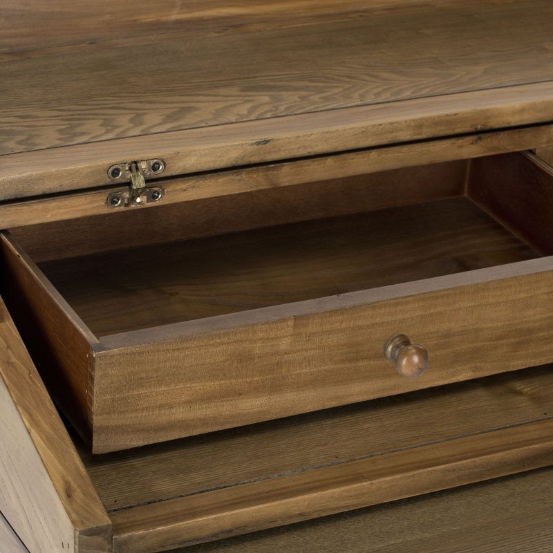 Bureau en bois massif avec rehausse Brileigh, Chêne