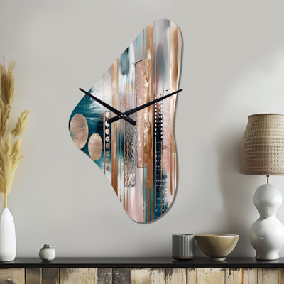 Soft Colours Shapes And Lines Marble IV - Boomerang Shape Decorative Pink Abstract Marble Wall Clock