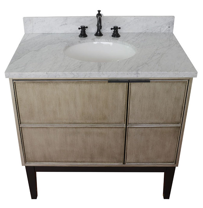 37'' Single Bathroom Vanity with Stone Top, White Carrara