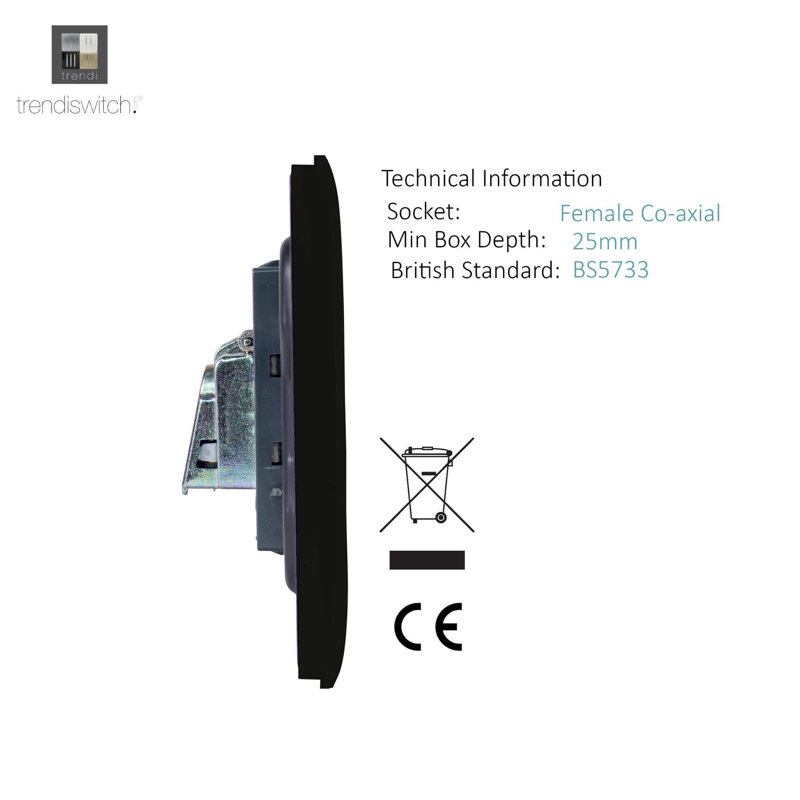 Trendi Switch 1 Gang Female Co-Axial Television Socket, Carbon Fibre