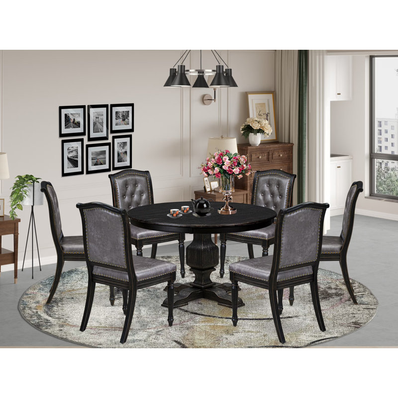 Ensemble de table de cuisine 7 pièces 989F7B036D114A6FA7FFF6B9F8216AC3 avec 6 chaises de cuisine et une table de salle à manger, noir sablé