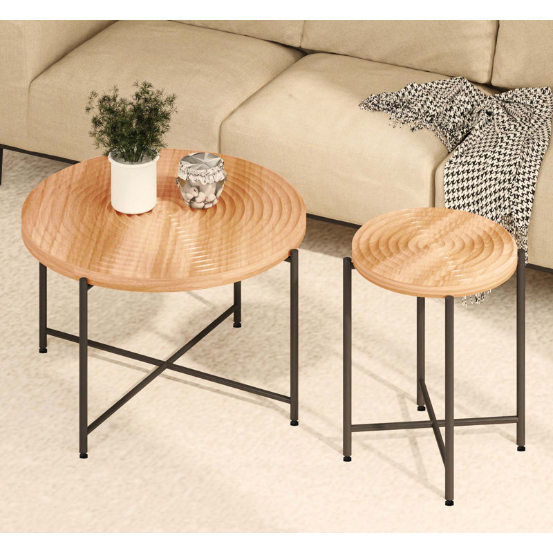 Ensemble 2 pièces tables basses et tables de bout, Bois naturel / brun, Noir, noir, noir, noir