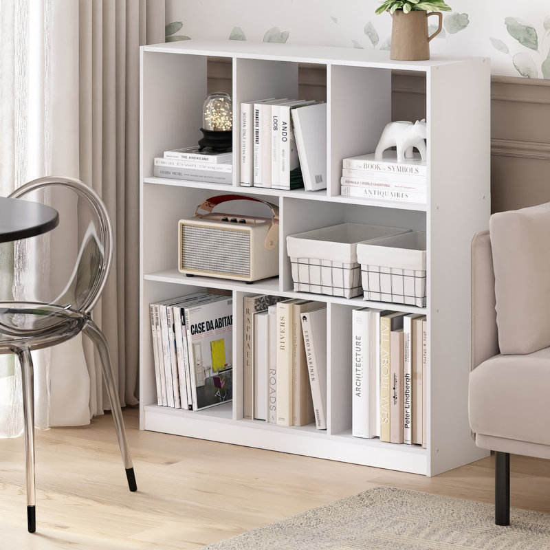 Natisha 8-Cube Horizontal 3 Tier Bookcase, Bookshelf, Storage Organizer, White, 39.37" H x 35.43" W x 10.94" D