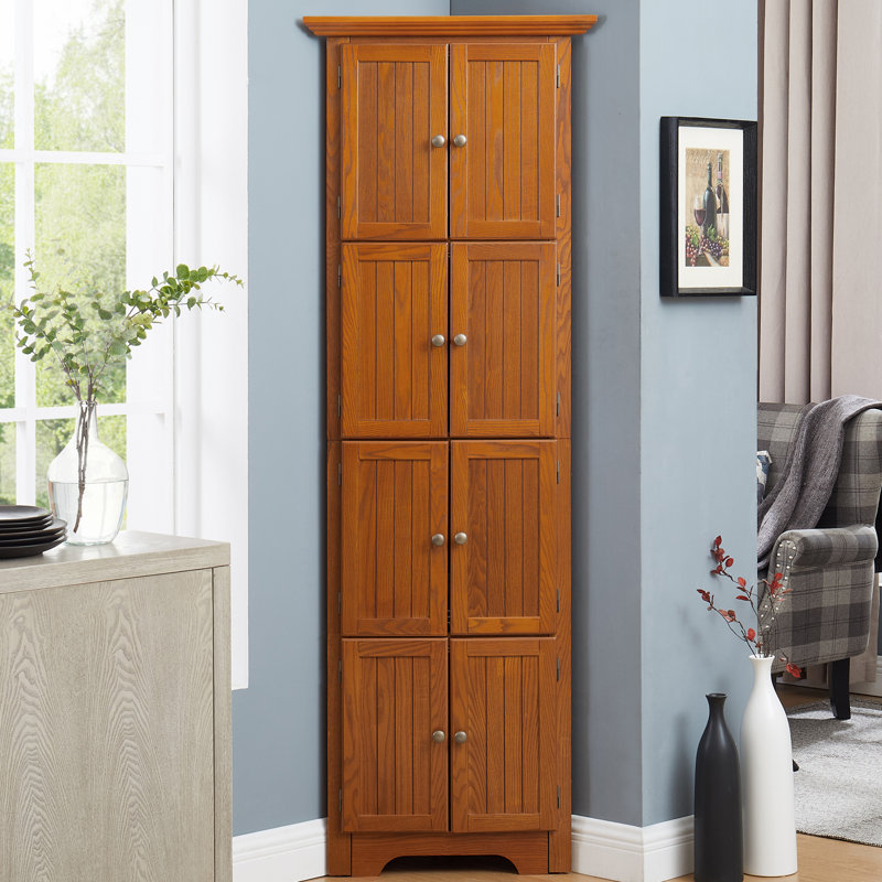 Accent Cabinet Tall Cabinet Corner Cabinet Livingroom Storage, Oak