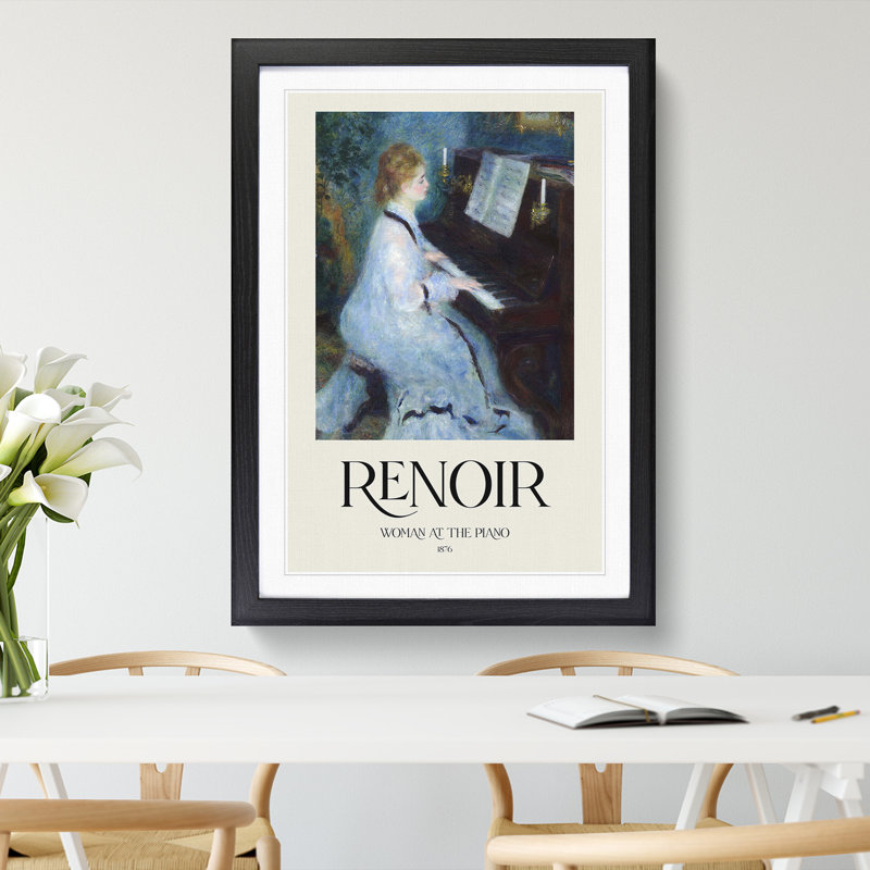 Woman at the Piano Print by Pierre-Auguste Renoir - Picture Frame Painting, 36cm H x 27cm W x 2cm D, Black