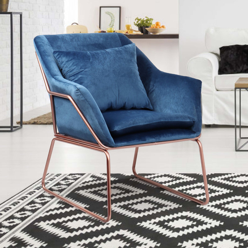 Gilchrist Velvet Armchair, Rose Gold, Navy Blue