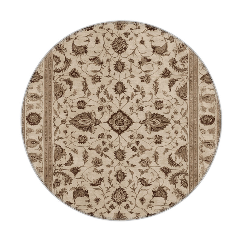 Tapis d'intérieur et d'extérieur persan beige, Rond 5 pi