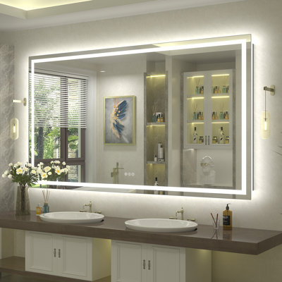 Miroir de salle de bain Buco Wayfair Basics® certifié UL en verre trempé anti-buée avec garantie de 3 ans