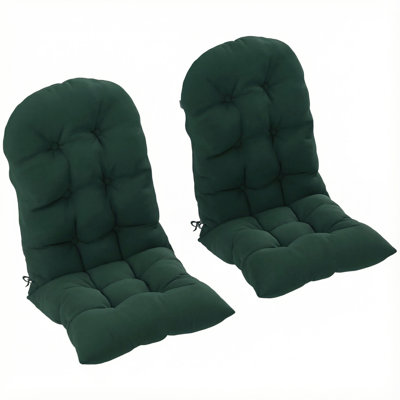 Outdoor Adirondack Chair Cushions Set of 2, Tufted High Back Patio Chair Cushions, Adirondack Cushions with Ties, Non-Slip Replacement Seat Cushions for Adirondack Chairs, Dark Green